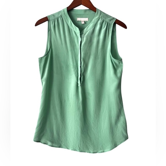 Banana Republic 100% silk green sleeveless snap front button tank blouse Sz 10 - Picture 4 of 9